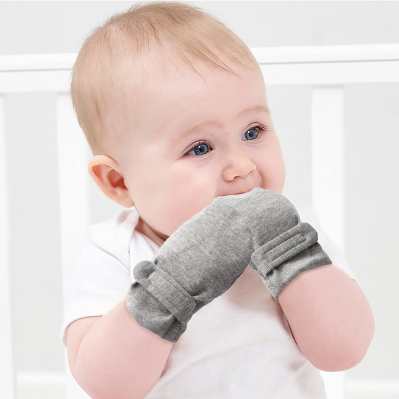 Reyow Newborn Baby No Scratch Mittens Stay On, 100% Cotton Breathable, Adjustable Infant Gloves for Baby Boys Girls Mittens (0-3 Months, White/Navy/Gray) - Image 4